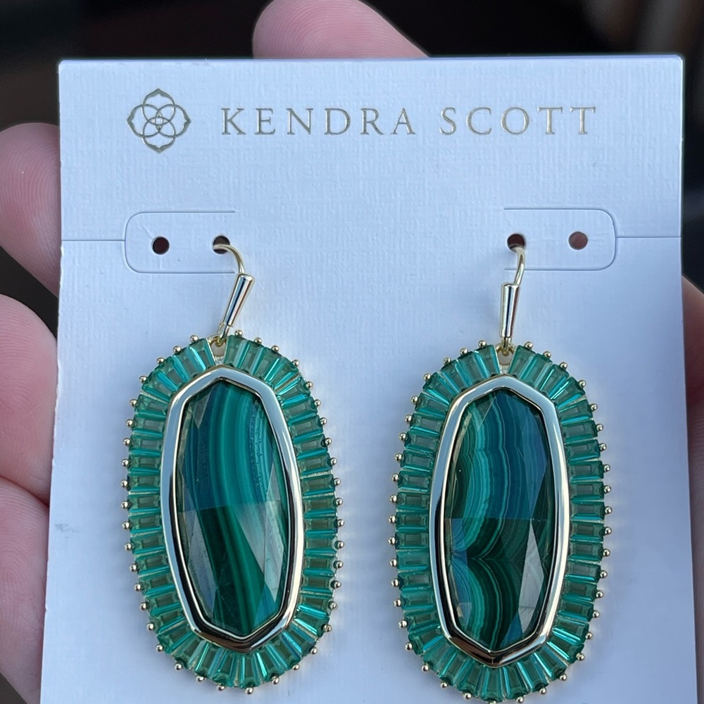 Kendra Scott Malachite Baguette Elle Earrings and Elisa Necklaceππππ - Picture 4 of 4